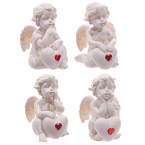 Chérubin Blanc Assis Avec Coeur Rouge