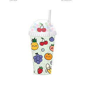 Gobelet Double-Paroi incassable avec paille et charmes - Foodiemals Fruits