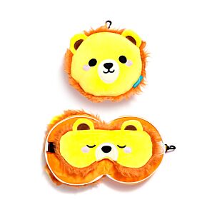 Coussin de Voyage Relaxeazzz Peluché 2-en-1 avec Masque Yeux - Lion