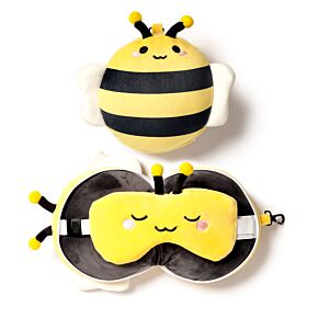 Coussin de Voyage Relaxeazzz Peluché 2-en-1 avec Masque Yeux Adorabugs - Abeille
