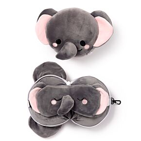 Coussin de Voyage Relaxeazzz Peluché 2-en-1 avec Masque Yeux Adoramals - Janu, le Elephant