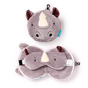 Coussin de Voyage Relaxeazzz Peluché 2-en-1 avec Masque Yeux - Rhinocéroce