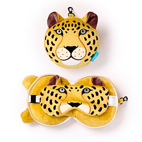 Coussin de Voyage Relaxeazzz Peluché 2-en-1 avec Masque Yeux - Léopard