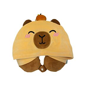 Coussin de Voyage à capuche Hoodeazzz 2-en-1 - Duke le Capybara 