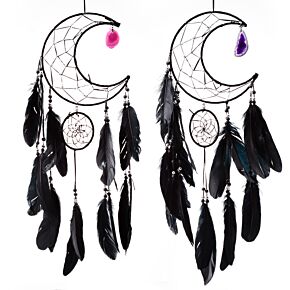 Attrape-rêves - Croissant de Lune noir avec Perles Agate
