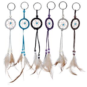Porte-clés Mini Attrape-rêves avec Perles & Plumes