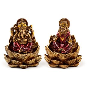 Lot de 2 Ganesh & Lakshmi dorés sur lotus