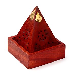 Brûleur d'Encens pyramidal en Bois de manguier ajouré Boudha