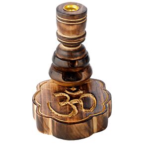Brûleur d'Encens à Refoulement Reflux Backflow en Bois de Manguier - Om Gravé