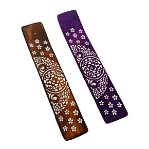 Porte Encens Attrape-cendres en Bois de manguier - Motif floral