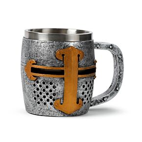 Chope de Décoration - Chevalier Médiéval Argenté avec Casque Doré