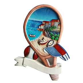 Aimant Souvenir Impression 3D Bord de Mer - Scene sur la Place avec Raquette de Tennis