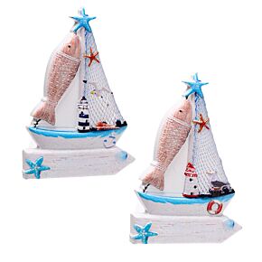 Aimant Souvenir 3D Bord de Mer - Panneau Voilier et Poisson