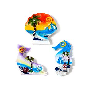Aimant Souvenir - Bord de Mer Hippocampe, Coquillage et Dauphin