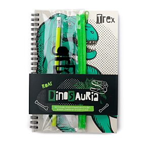 Ensemble Papeterie 6 pièces Bloc-notes à Reliure Spirale & Trousse - Dinosauria Dinosaure