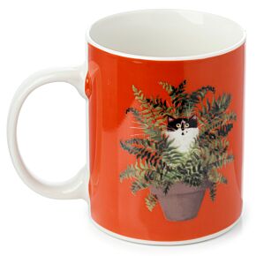 Mug en Porcelaine Kim Haskins - Chat dans Pot à Plante Rouge