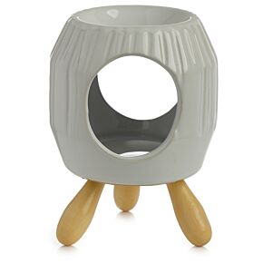 Brûleur à Huile en Céramique à Pieds - Blanc Texturé