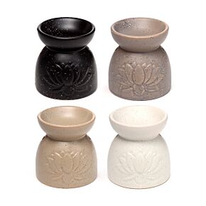 Brûleur à Huile et Fondant de Cire en Céramique - Lotus en reliefs