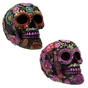 Crâne de Décoration Effet Metallique Jour des Morts à Fleurs