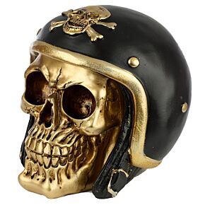 Figurine Crâne Doré Casque de Biker