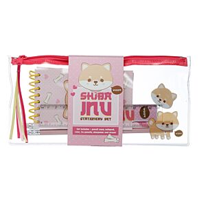 Ensemble Papeterie 7 pièces avec Trousse Transparente Adoramals - Chien Shiba Inu