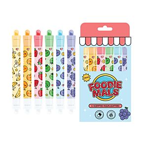 Ensemble de 6 Surligneur Effaçables et Parfumés - Foodiemals Fruits 