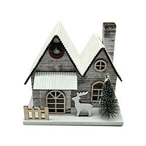 Maison de Noël à LED Double Fronton - Bouleau Argenté 