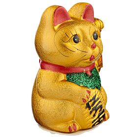 Maneki Neko Chat porte bonheur, yeux ouvert 17cm