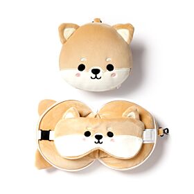 Coussin de Voyage Relaxeazzz Peluché 2-en-1 avec Masque Yeux - Chien Shiba Inu Coussin de Voyage Relaxeazzz Peluché 2-en-1 avec Masque Yeux - Chien Shiba Inu