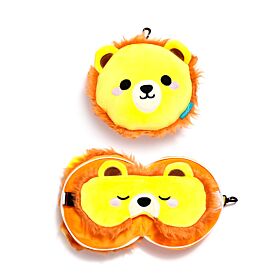 Coussin de Voyage Relaxeazzz Peluché 2-en-1 avec Masque Yeux - Lion