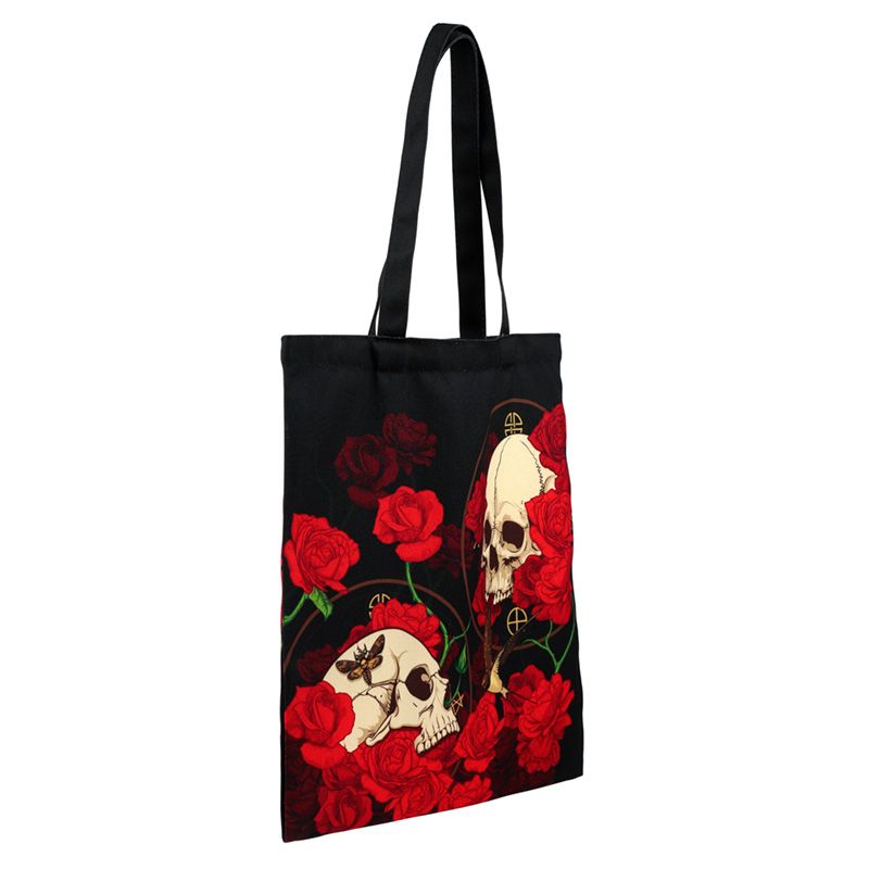 Sac Cabas R?�utilisable ?� Fermeture Eclair Skulls and Roses - Cr?�ne
