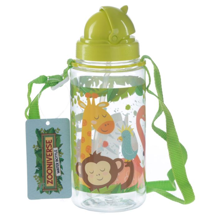 Gourde Enfant 450ml avec Paille & Cordon Zooniverse - Animaux du Zoo