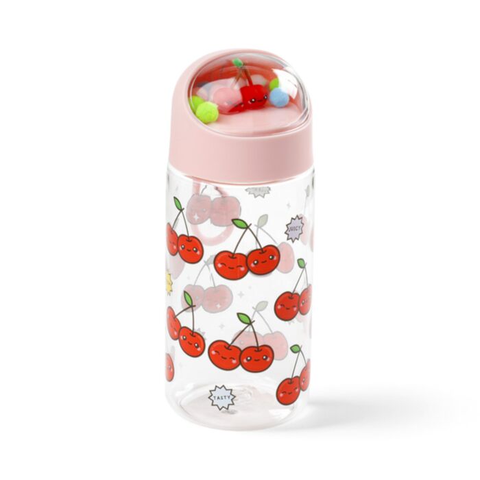 Gourde Enfant 350ml en Plastique Renforcé avec Couvercle et Charmes - Foodiemals Cherry Cerises