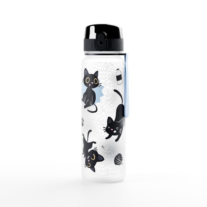 Gourde 600ml en Plastique Renforcé avec Bouton-poussoir - Lucky le Chat Noir 