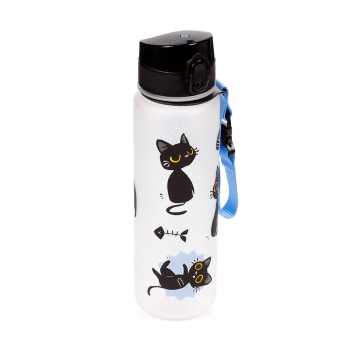 Gourde 600ml en Plastique Renforcé avec Bouton-poussoir - Lucky le Chat Noir 