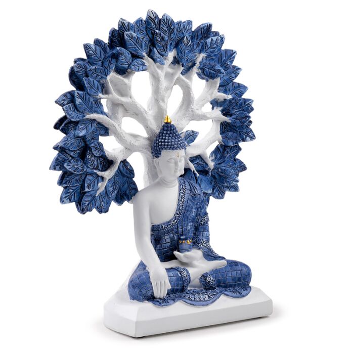 Figurine Bouddha Thaïlandais Blanc et Bleu -Arbre de Vie
