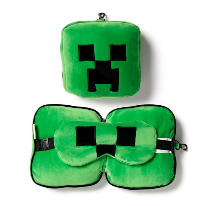 Coussin de Voyage Relaxeazzz Peluché 2-en-1 avec Masque Yeux Minecraft - Creeper
