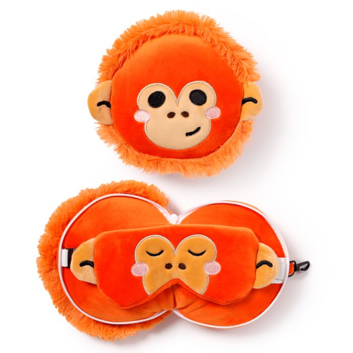 Coussin de Voyage Relaxeazzz Peluché 2-en-1 avec Masque Yeux Adoramals - Singe Orang-outan