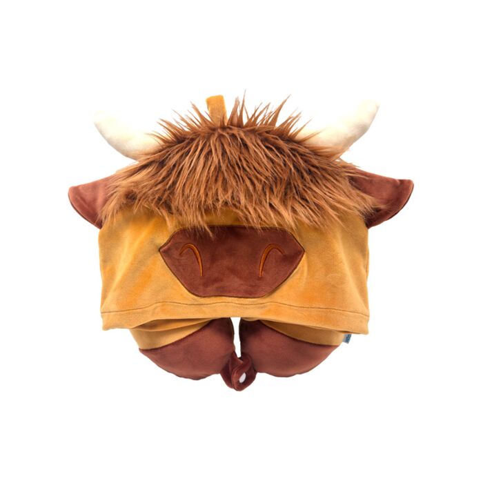 Coussin de Voyage à capuche Hoodeazzz 2-en-1 - Vache des Highland Coo 