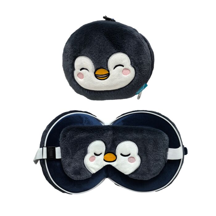 Relaxeazzz Nico le Pingouin Coussin de voyage 2 en 1