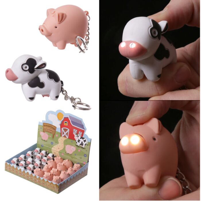 Porte clef LED - Vache et cochon