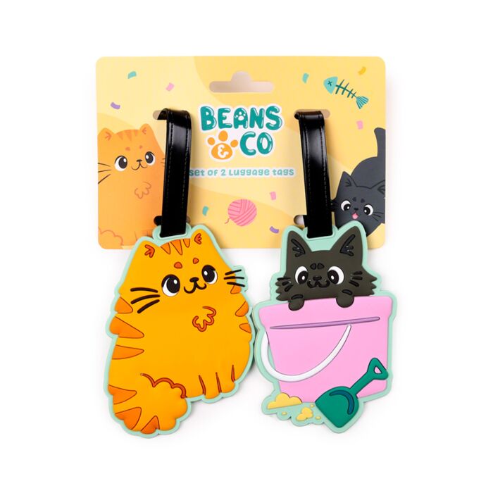 Lot de 2 Etiquettes de Bagage en PVC - Beans & Co Chats 