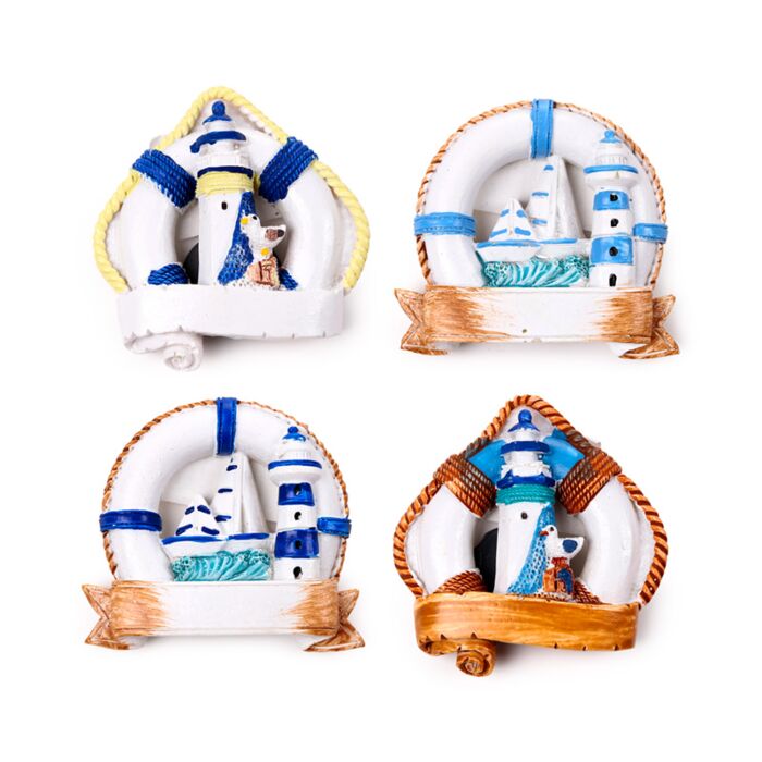 Aimant Souvenir 3D - Bord de Mer Bouée avec Phares et Bateaux