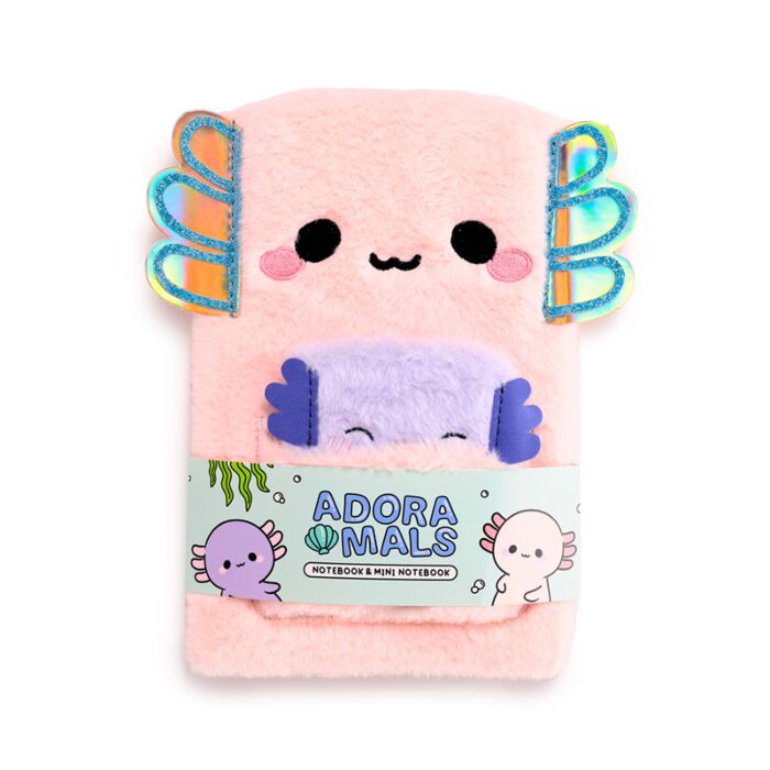 Bloc-notes Peluché avec Mini Bloc-notes dans poche - Adoramals Maddie l'Axolotl 
