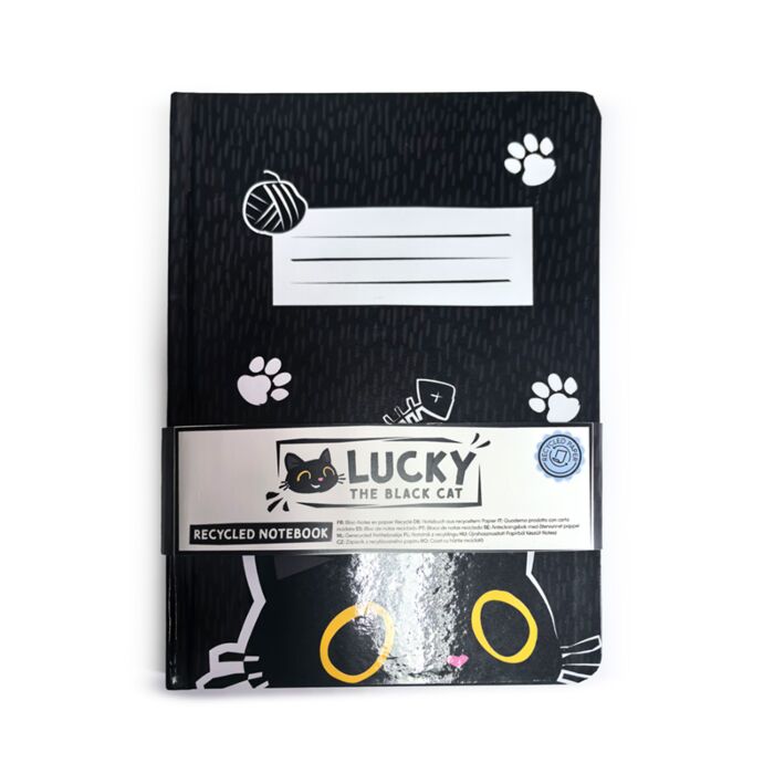 Bloc-notes A5 en papier recyclé - Lucky le Chat Noir
