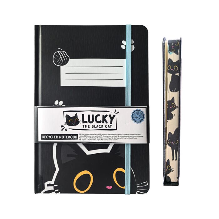 Bloc-notes A5 en papier recyclé - Lucky le Chat Noir
