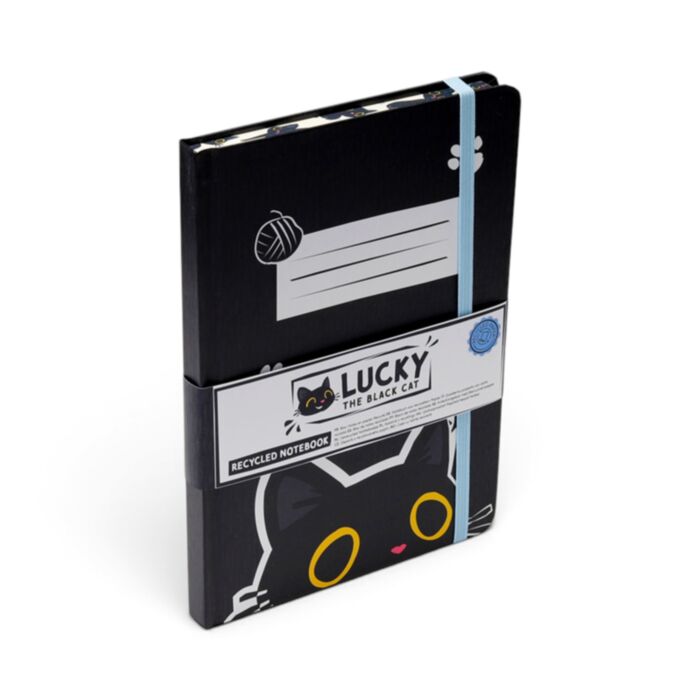 Bloc-notes A5 en papier recyclé - Lucky le Chat Noir