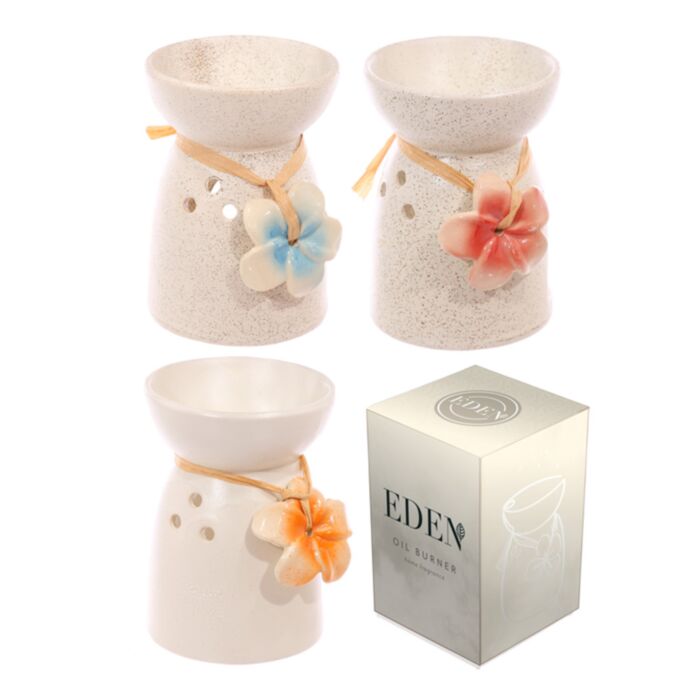 Brûleur à huile céramique moucheté - Crème avec fleurs