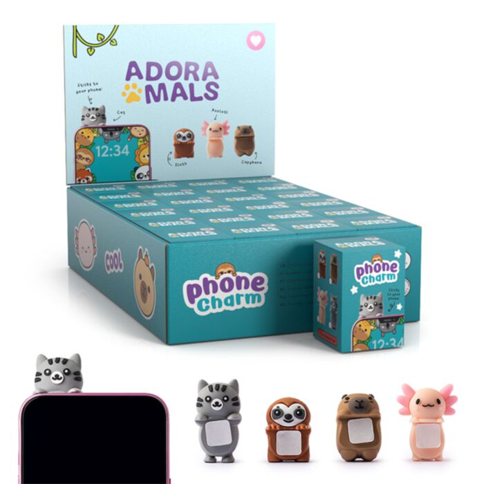 Charme de Téléphone 3D adhésif Axolotl, Paresseux, Capybara & Chat - Adoramals 