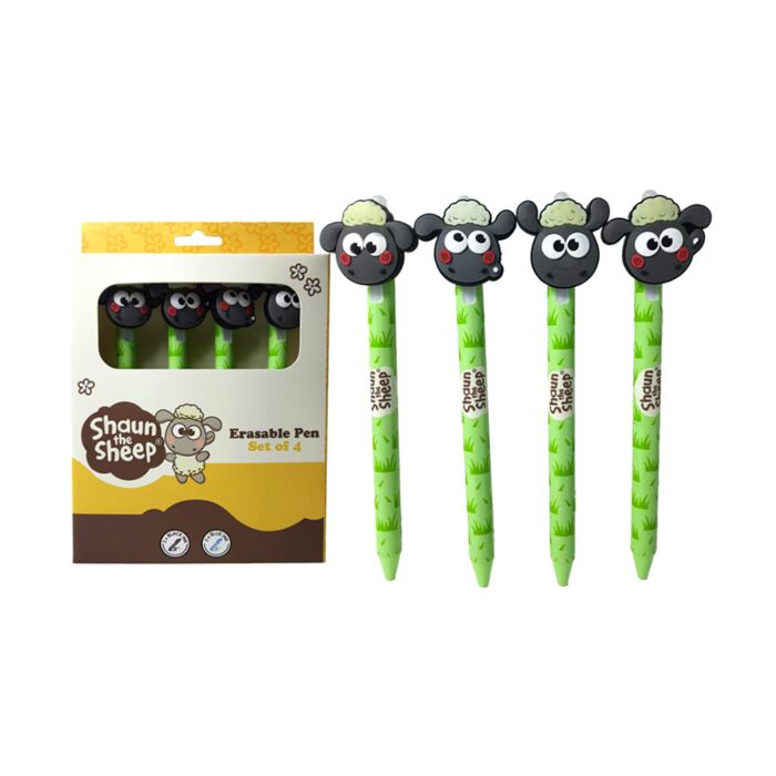 Lot de 4 Stylos effaçables avec embout Kawaii -  Shaun the Sheep